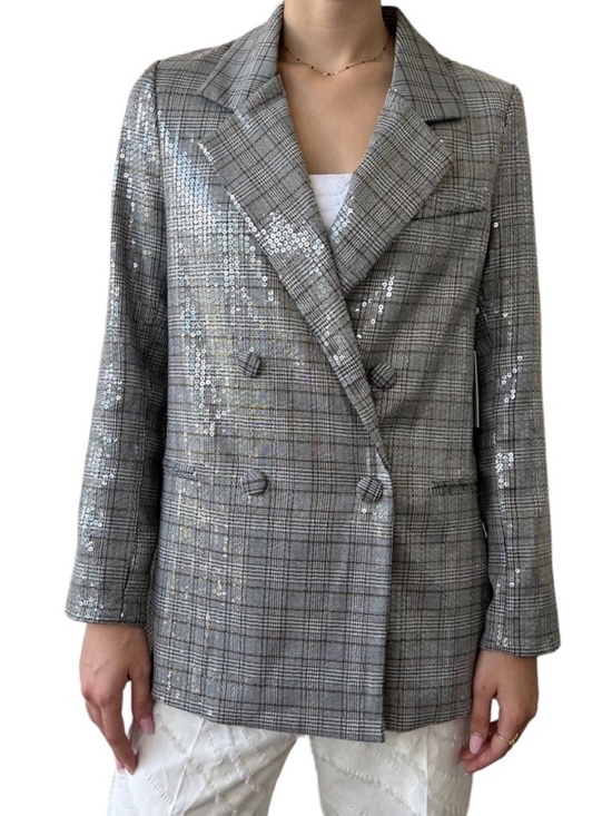 Jason Wu Jackets & Blazers - Jason Wu Sequined Double Breasted Blazer Gray Plaid Small NEW
